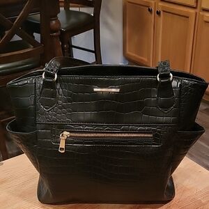 Jaclyn Smith Black Tote Bag with Croc-Embossed Design